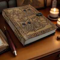 Personalized Owl Leather Grimoire Journal Handmade Blank Spell Book of Shadow Leather Sketchbook Tra