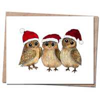 Whimsical Christmas Owls A2 Greeting Card Handmade in Colorado Blank Inside with Kraft Envelope