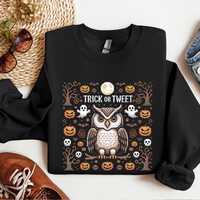 Owl Halloween Christmas Jumper For Bird Lover, Vintage Halloween Bird Sweater For Her, Large Print O