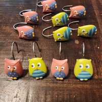 Vintage 2000s Owl Shower Curtain Hooks- Mainstays Whooty Hoot Owl Bathroom Decor, Set of 11