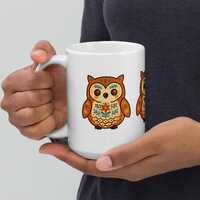 Hand Drawn Folk Owl Mug | White Ceramic Glossy Mug | Microwave | Dishwasher Safe | Lead & BPA Fr