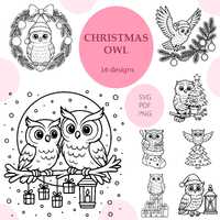 Christmas Owl SVG Engrave Laser 16 Vector Clipart Bundle Printable (Digital Download)