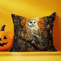 Halloween Owl Pillow Cover, Autumn Leaves Cushion with Pumpkin – Gothic Animal Print Throw Pil