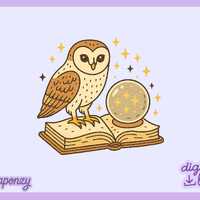 Magical Owl Book PNG | Mystic Crystal Ball Sublimation Clipart | Whimsical Fantasy Reader Art | Witc