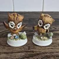 Vintage Napcoware Bisque Ceramic Owl Figurines Set Of 2 Made In Taiwan
