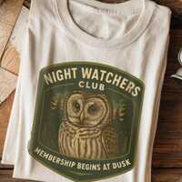 Night Watchers Club Barred Owl T Shirt Owl Graphic Tee Nocturnal Animal Shirt Camping Hiking Wildlif