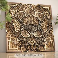 Owl Mandala Layered SVG: Laser Cut Wood Decor, Cricut, Glowforge (Digital Download