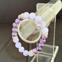 Purple Quartz and Glass Owl Beaded Bracelet