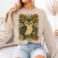 Vintage Owl With Flowers Sweatshirt | Rustic Autumn Bird Sweater | Cozy Fall Wildlife Pullover