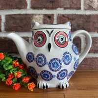Vintage Royal Hand Painted Owl Teapot Stoneware Pottery