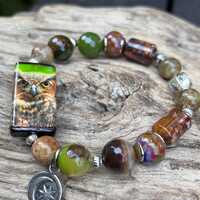 Sale Owl focal beaded stretch  bracelet ,  nature  ,boho , handmade, Harbor Girl Designs