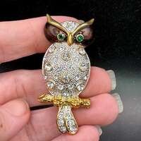 Vintage Enamel Owl Rhinestone Pin