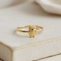 Cute Owl Ring, Minimalist Owl Ring, 14K Solid Yellow Gold Ring, Unique Owl Ring, Handmade Ring, Bird