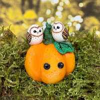 Cute pumpkin with owls polymer clay handmade figurine