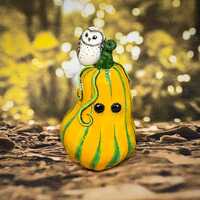 Mini butternut squash with owl polymer clay handmade figurine