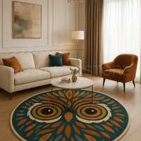Round Owl Rug – Boho Animal Print Accent Carpet, Modern Owl Face Area Rug for Living Room, Kid