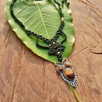 Macrame Necklace Pendant Jewelry Tiger Eye Owl Pendant Stone Cord Handmade Bohemian necklace bohemia