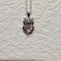 Owl Necklace with Clear Rhinestones