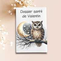 Porte ordonnance motif Hibou sur branche pour ranger ordonnance, carte vitale, carte mutuelle, range