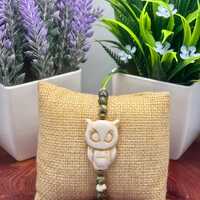 Howlite Owl and Rhyolite (Rainforest Jasper) Beaded Bracelet | Choose Size | Transformation , wisdom