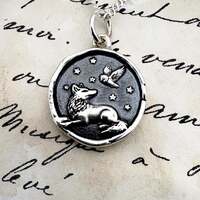 Wolf & Owl Under the Stars Wax Seal Pendant, Handmade Solid Silver Necklace, Liliane Ting Design