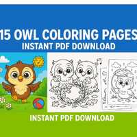 Owl coloring book for kids, Cute owl coloring pages PDF, printable animal coloring sheets, instant d