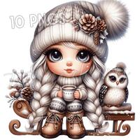 10 Winter Gnomes with Owl Friend Clipart PNGs Watercolor Winter Holidays Christmas & Holiday Car