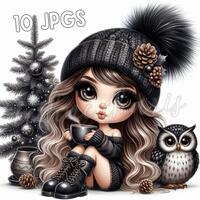 10 Winter Gnomes with Owl Friend Clipart JPGs Watercolor Winter Holidays Christmas & Holiday Car