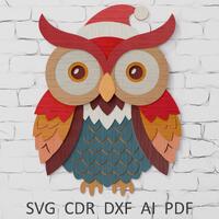 Svg Christmas Owl Multilayer SVG Cut File, 3d Owl Ornament Mandala Layered Dxf File for Cricut Shado