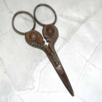 Victorian Steel Scissors  - Wonderful Antique Owl Detail with Glass Eye Detail