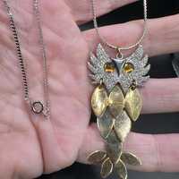 Vintage Mixed Metal Dangle Owl with Jelly Belly Style Eyes Pendant Necklace