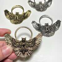 3 inch Detailed Owl Focal, Metal Suncatcher Ring Hoop Frame, Antiqued Bronze or Silver Fantasy Ren F