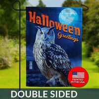 Owloween Greetings Double Sided Flag - Spooky Owl Halloween Decor