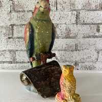 Vintage Chalkware Bird Figurines, Parrot, Owl, Sculptures, Carnival Prizes, Souvenirs, Being Sold Se