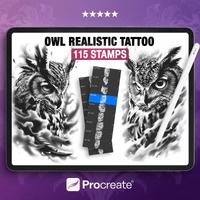 Owl Tattoo Stamps for Procreate: 115 Realistic Bird Brushes - Commercial Use