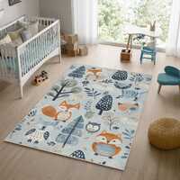 Woodland Animal Kids Rug: Fox, Owl & Bird Nursery Decor