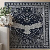 Owl Area Rug: Mystical Snowflake Winter Lodge Cabin Carpet