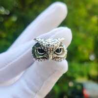 925 Sterling Silver Owl Ring, Handcrafted Wise Animal Inspired Design Ring, Bird Head Ring, Unisex N