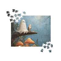 Ghost And Owl Puzzle Woodland Halloween Autumn Fall Nature Art Jigsaw Puzzle Gift
