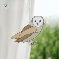 Digital Download BB21 Golden Masked Owl Stained Glass Pattern, Modern Suncatcher, Diy Stained Glass