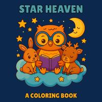 Bedtime Story on a Cloud - Cute Owl and Friends Coloring Page for Kids | Printable Digital Download