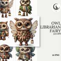 Owl Librarian Fairy Autumn PNG Clipart Whimsical Forest Character Illustration Cute Fall Ephemera Tr