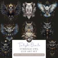Symbolic Owls Clip Art PNG Set Sacred Geometry Mystical Owl Mandalas with Feathers Moons Spiritual T