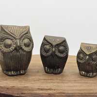 Family of Three Brass Owls