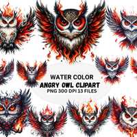 Barn Owl Clipart, Angry Owl Png Clipart, Printable Bird Clipart, Halloween Owl Png, Whimsical Owl Ar