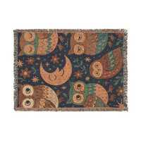 Owl Woven Blanket, Boho Home Decor, Folk Art Nature Lover Blanket, Woodsy Home Accent, Cozy Throw Bl