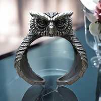Owl Ring 925 Sterling Silver Handmade Animal Jewelry for Men Unique Bird Statement Ring Gift for Him