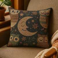 Folk Art Owl Woven Pillow: Country Boho Home Decor