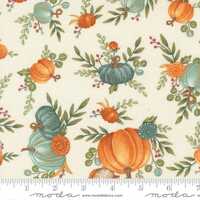 I Love Fall Most of All Yardage Floral Owls Pumpkins Warm White by Deb Strain, Sold in 1/2 yard incr