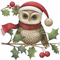 festive owl, christmas owl, holiday decor, winter bird, cute owl art, xmas decorations, woodland owl